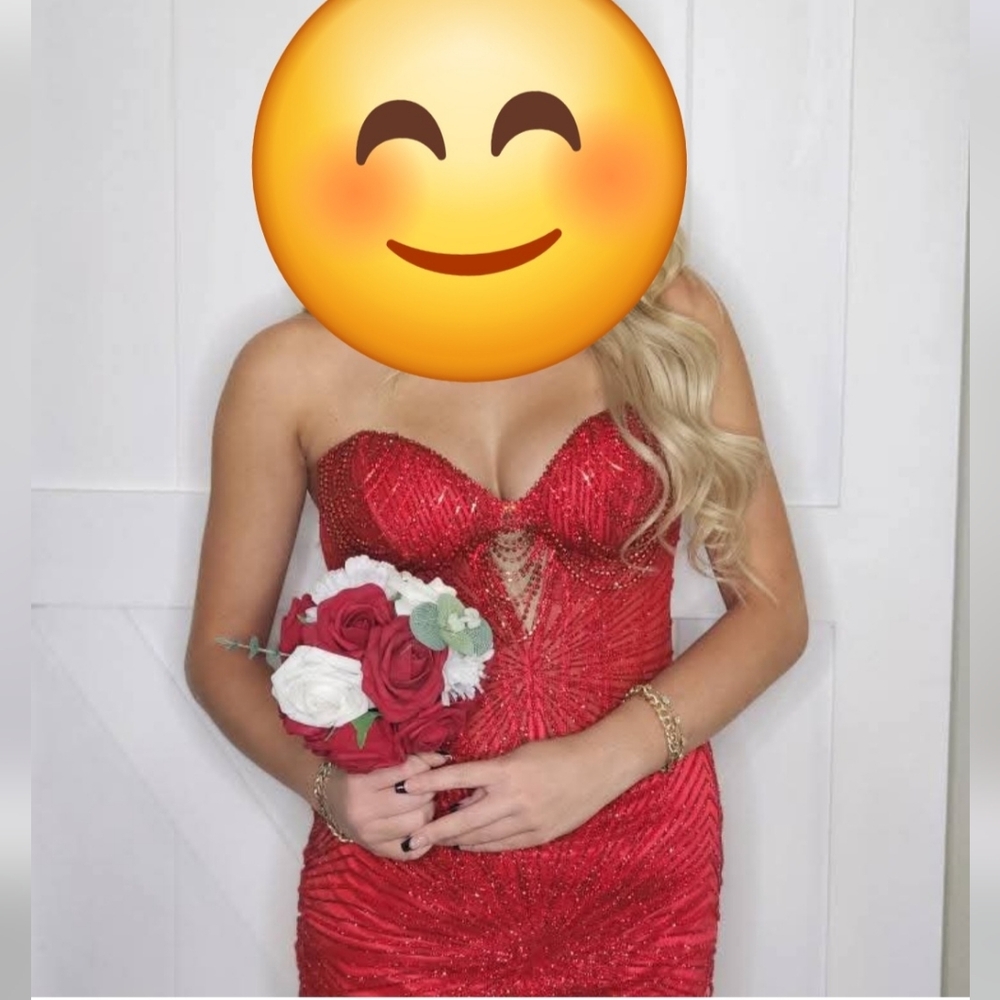 Red Short Beaded Glittery Homecoming Formal Corest Dress Size 2 - Picture 2 of 8